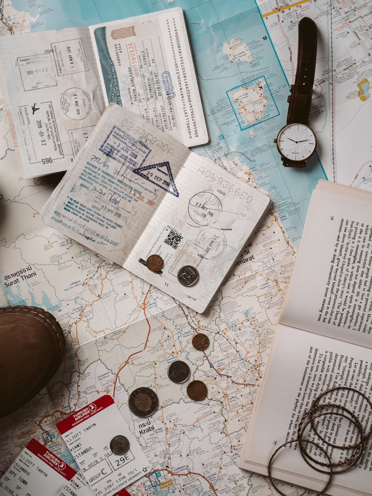 Travel and visa documents for an international education journey